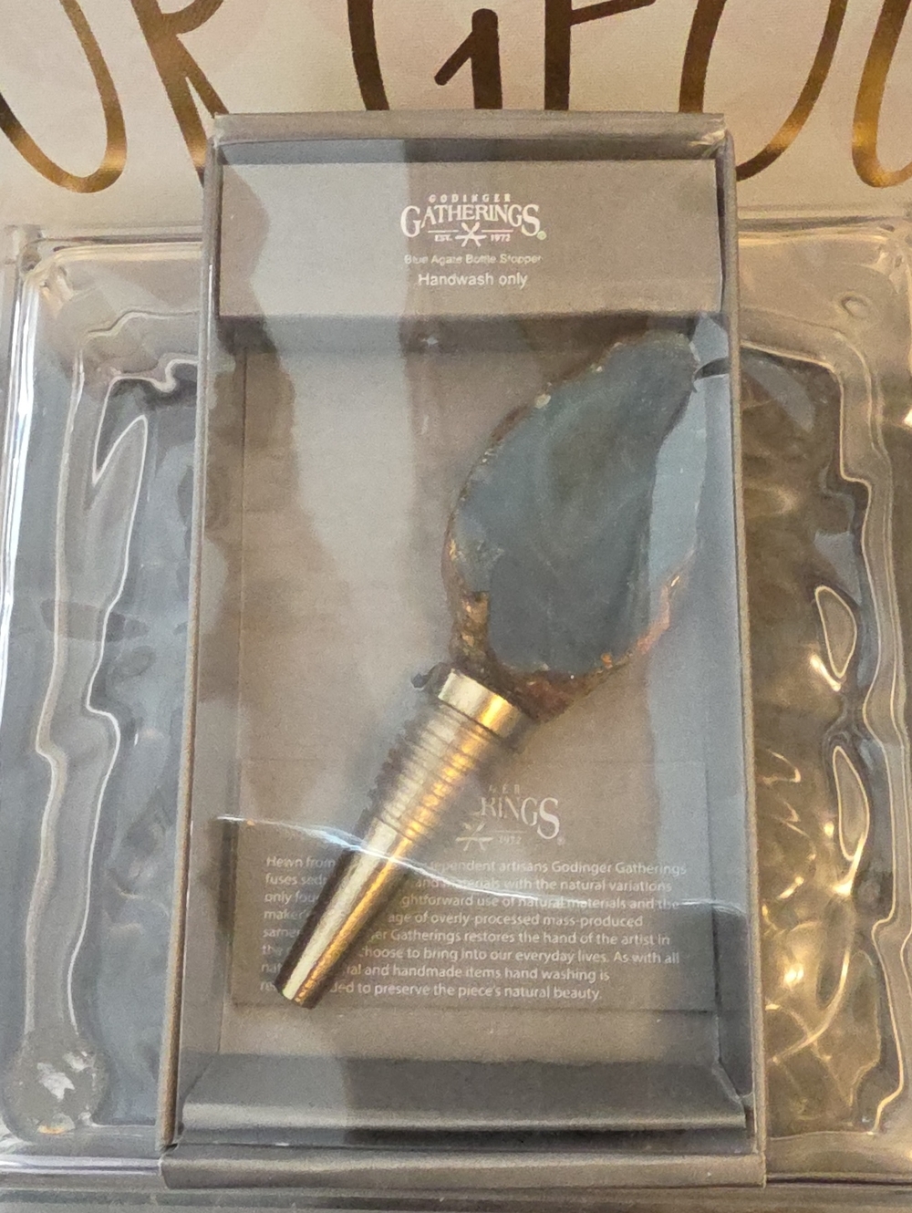 Godinger Blue Agate Bottle Stopper with Gold Accent
